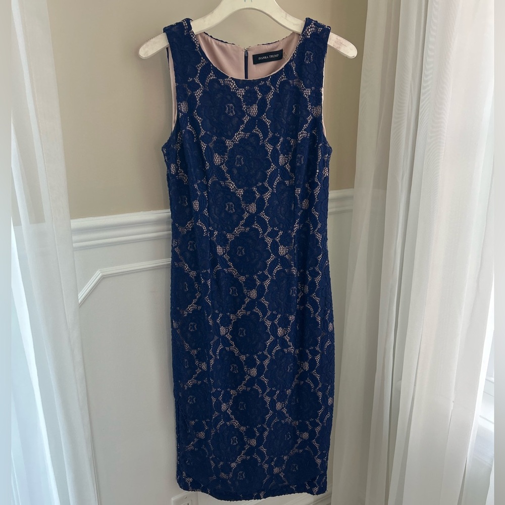 Ivanka Trump Lace Navy Sheath Dress - Picture 4 of 16